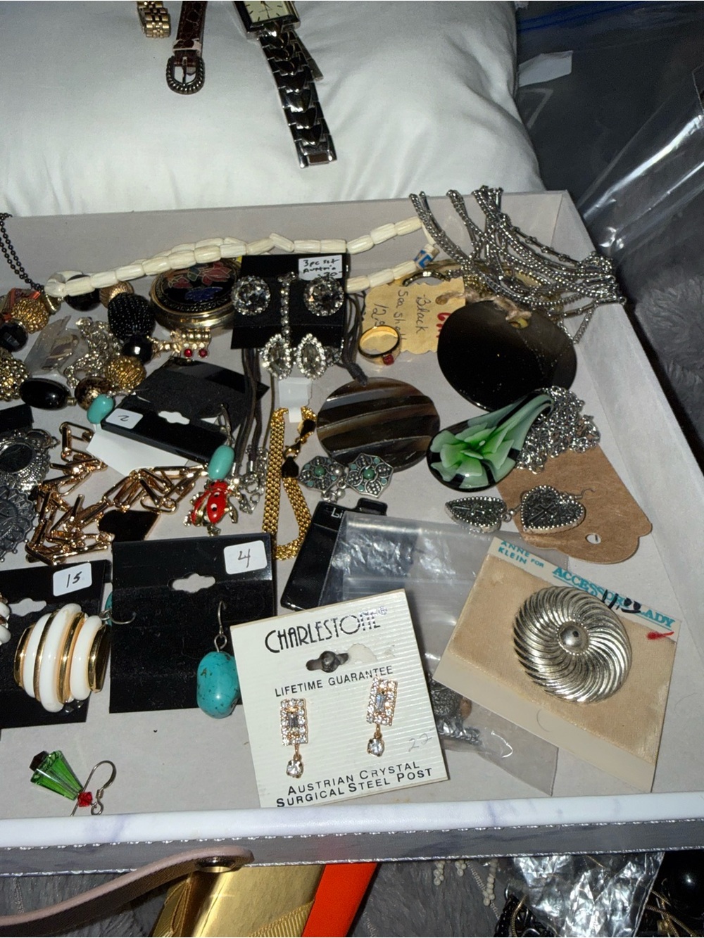 Gold and Turquoise Mixedjewelry Lot - 50 Women’s Earrings & Pins necklaces &more